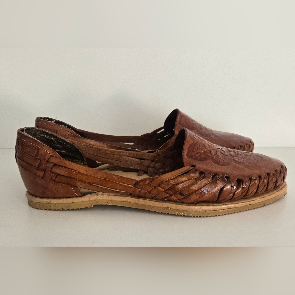 Huarache Genuine Leather Flats Sandals D'Manzos Artesanias  Made in Mexico 9